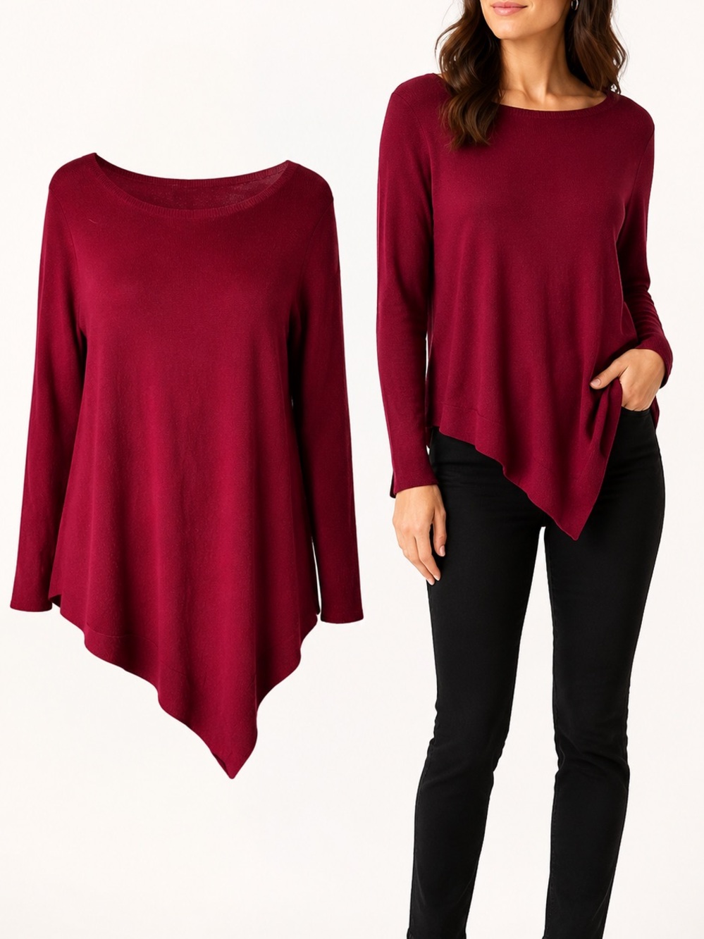 JOIE | Burgundy Asymmetrical Hem Tunic Sweater | Women’s | M | Boat Neck